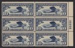 C10  U.S. Airmail right Plate Block 6 Mint, o.g., Hinged-cv$90.00-Free shipping