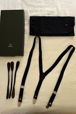 Y's Black Elastic Clip-On Suspenders Adjustable Men's Leather