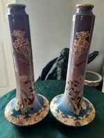 13" Japanese Handpainted Satsuma Floral Pattern Vases