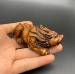 Vintage Japanese Netsuke Boxwood Carved 貔貅（pí xiū）Statue Ornament