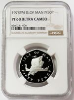 1978 PLATINUM 600 MINTED ISLE OF MAN 50 PENCE NGC PROOF 68 ULTRA CAMEO