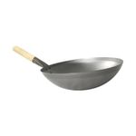 Oriental Wok 11"/30cm Round Bottom Base Stainless Iron, Wooden Handle, Stir fry