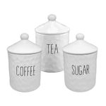 Dimple Canister Set of 3 Coffee Tea & Sugar Ceramic White Glaze Storage 700ml
