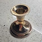 Silver Plate Single Candlestick with Beaded Rim and Green Felt Base