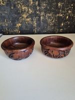 African ebony wooden hand carved bowls X2 African Animals Scene