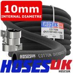 10mm Fuel Hose Cotton Overbraid Petrol Diesel Rubber Line 3/8 Inch Opt Clips