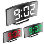 LED Curved Digital Alarm Clock USB Temperature Mirror Display Snooze Bedside
