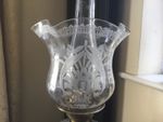 Antique hand blown, etched glass oil lamp shade
