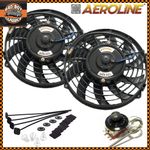 9" Inch Electric Radiator Intercooler Fans AeroLine 12v 80w x2 + Thermostat