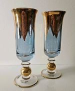 2 Blue Gold Champagne Glasses Flutes 9" Vintage Made In Italy Bigibi Productions