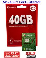 1 x New Vodafone SIM Card Pay As You Go - £20 Pack- 40GB - PAYG