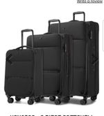 Miss Lulu KSN2593 3pc Softshell Expandable Luggage Set Black 20/26/30in 4W