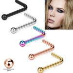 PAIR 20g 316L Surgical Steel 2mm Ball Nose Stud L Bar Pin Piercing 5 Colour Gift