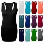 LADIES WOMENS LONG RACER BACK BODYCON MUSCLE VEST TOP GYM TOP UK 8-26