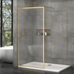 Brushed Brass Walk In Wet Room Shower Screen For Enclosure 8mm Glass 1950mm Tall
