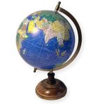 20cm Rotating Globe with Wooden Base & Metal Arc, Vintage Educational Decor