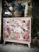 Hand Painted Pink Floral Rose Chest of Drawers, 3 Drawer Wooden Freestanding