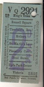 Bus / Tram ticket LGOC or Ass Com Horse Bus 2d Kings Cross - Victoria code 47