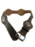 Rare Vintage STREETS AHEAD Brown Wide Leather Western Belt Conchos M 34 USA