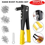 HEAVY DUTY HAND RIVET GUN 4 HEAD NOZZLE RIVETER PLUS 400 ASSORTED POP RIVETS