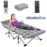 Grey Sleeping Cot Single Folding Camping Cot Bed with Mattress Outdoor Guest Bed
