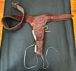 VINTAGE WESTERN GUN BELT HOLSTER LEATHER 38 INCH UP TO 45" ROOT BEER NICE PATINA