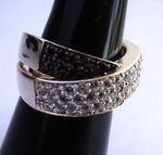 Fantastic vintage solid sterling silver ring w/ clear & black stones,size L  1/2