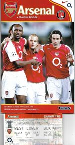 ARSENAL v CHARLTON ATHLETIC 2 OCTOBER 2004 ARSENAL TICKET. FREE POST IN UK.