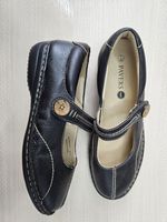 Pavers Dark Brown Leather Mary Jane Shoes Comfort Strap Button UK 7