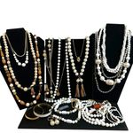 White and Gold Tones Vintage Jewelry Lot Signed Unsigned and Deadstock Mix