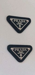2 x Prada Logo Triangle Black and Silver Button Pendant clothing emblem