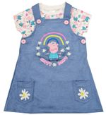 Girls Peppa Pig Pinafore Dress & Top T Shirt Outfit Set 12 Months - 6 Years