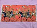 49" x 23" Vintage Tibor Fabric Medieval Horses Knights Linen MCM Atournament 322