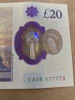 Rare £20 note with unique serial number 077770, also check £10 with similar numb