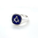 Silver Craft Square & Compass Cushion Enamelled Masonic Ring Hallmarked