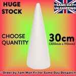 30cm 300mm tall Polystyrene Cones CHOOSE QUANTITY - Christmas & Wedding Craft
