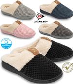 Dunlop Ladies Memory Foam Slippers Women Washable Warm Fur Slip On Winter Shoes
