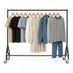 Reinforced Black Heavy-Duty Clothes Rail -150 kg Steel Garment Rack with Wheels