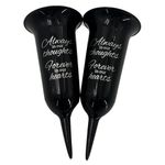 Set of 2 Black Silver Forever in Our Hearts Spiked Memorial Grave Flower Vases