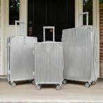 OHS Metallic Effect Suitcase Set 3-Piece Hard Shell Luggage 4 Wheel ABS