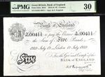 £5 White Five Pound Bank Note Peppiatt B241 335a PMG 30 1939 Large Britain