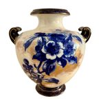 Antique Doulton Burslem Twin Handled Floral Vase Cobalt Blue Gilt c.1900 - 75”