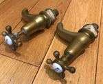 Vintage Brass HOT & COLD Sink Taps Kitchen Sink Salvaged Pair Cross Handle Pair