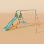 Double Wooden Swing Set with Baby Swing and Slide - Mossy Hollow II Waltons