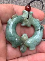 Unique Excellent Chinese Old Jadeite Jade Hollow Hand Carved *2Fishes* Pendant