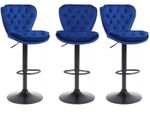 Set of 3 BLUE Velvet Bar stools , set of 3,  Matt Black Metal, swivel, height