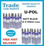Car Paint U-Pol Power Matt Black (NO GLOSS) 12 x 500 ml Aerosols Spray Cans
