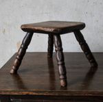 Antique unusual English 19th century country elm stool, candle stand, treen