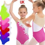 UK Girls Gymnastic Ballet Dance Leotard Unitard Mesh Splice Embroidery Jumpsuit 