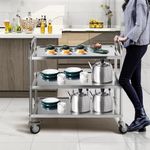 Stainless Steel Utility Cart 3 Tier Heavy Duty Kitchen Cart with Lockable Wheel
